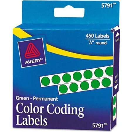 AVERY Avery Permanent Self-Adhesive Color-Coding Labels, 1/4" Dia, Green, 450/Pack 5791